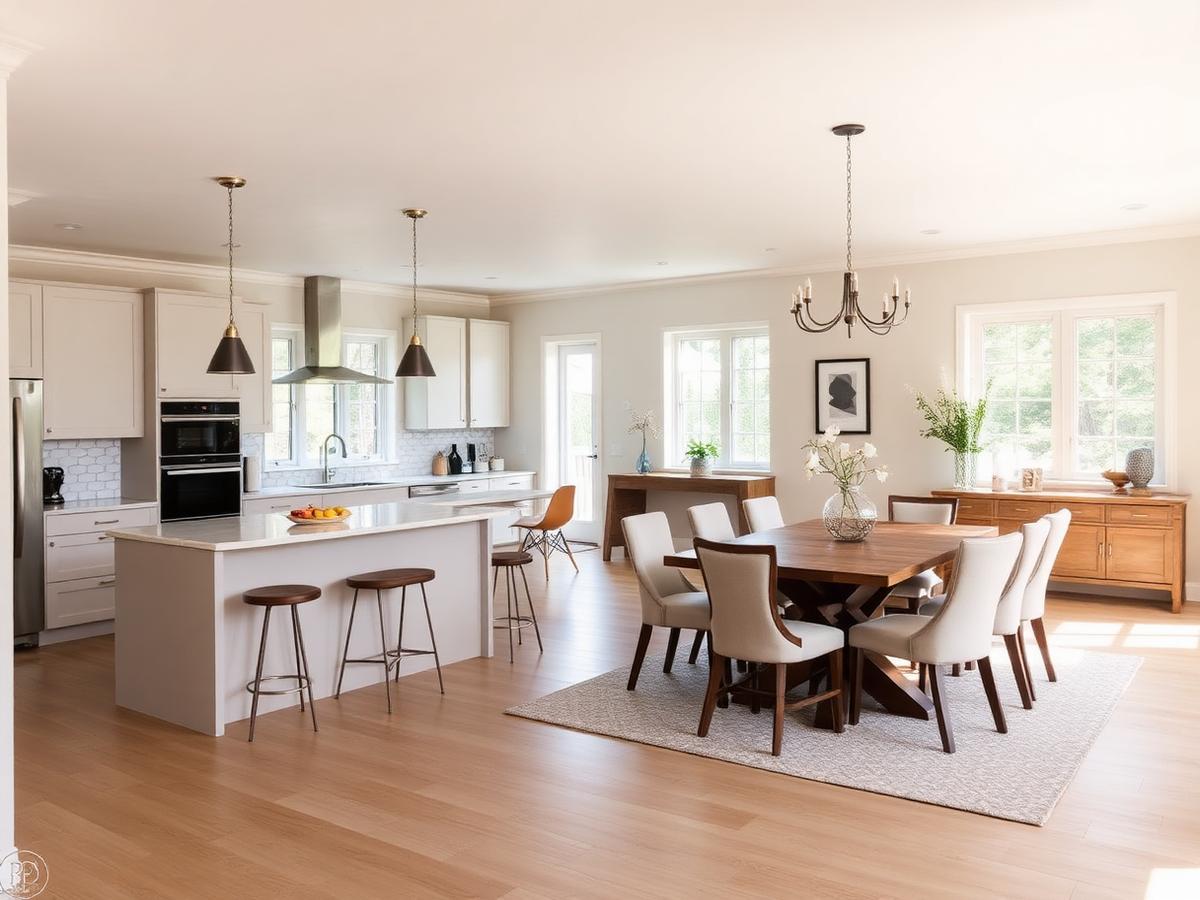 Finished open-plan kitchen and dining area after renovation